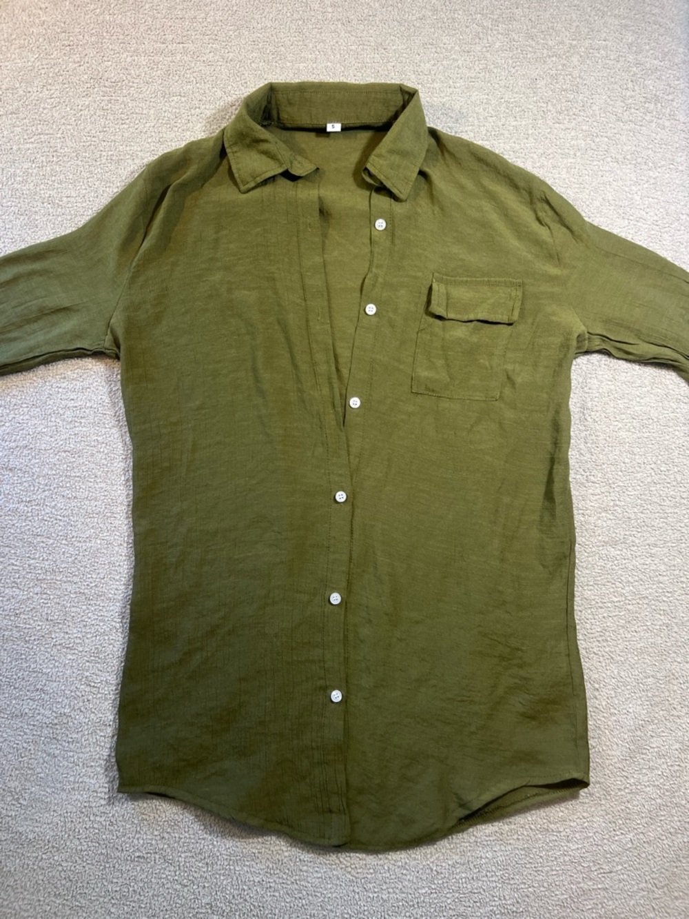 Small Olive Green Lightweight Button-Up Shirt